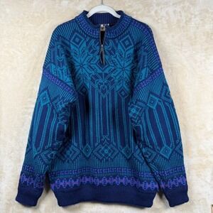 Vintage Dale of Norway Windstopper Wool 1/4 Sweater Mens XL Blue Teal Nordic